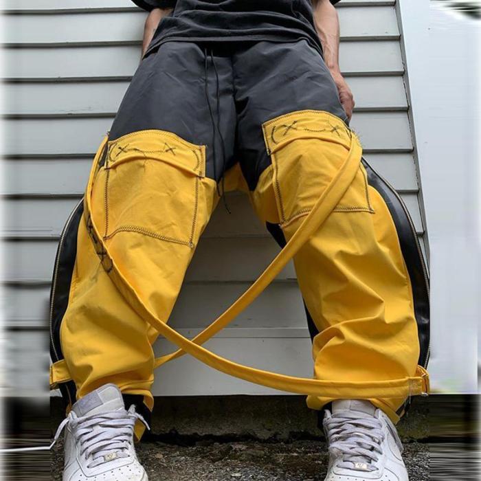 Contrast straps casual loose mens trousers TT010