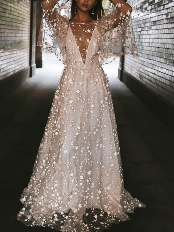 Elegant white star perspective halter dress
