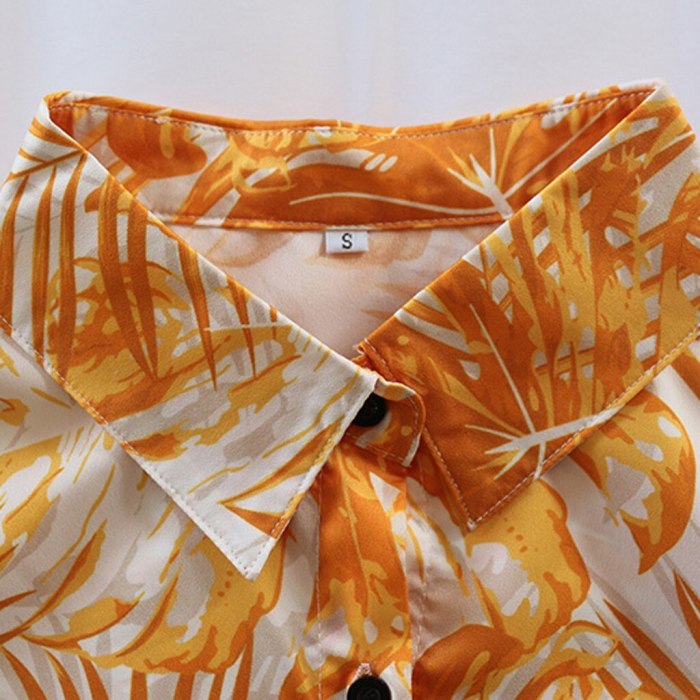 Fashion Elegent Spring Long Sleeve Maple Leaves Print Button Bandage Waist Casual Maxi Dresses