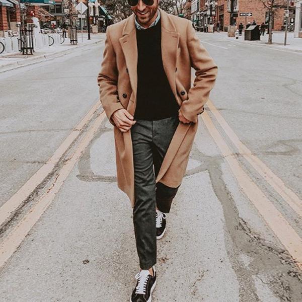 Lapel Solid Color Slim Fit Woolen Coat