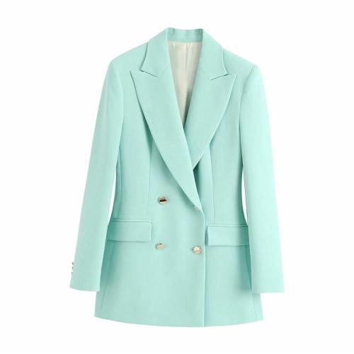 women 2020 casual blue linen za long blazer summer fashion double breasted long sleeve solid outwear jacket blazer femme