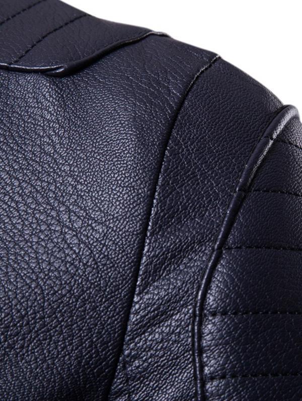 Men's Embellished Casual Faux Leather Zippers Jacket