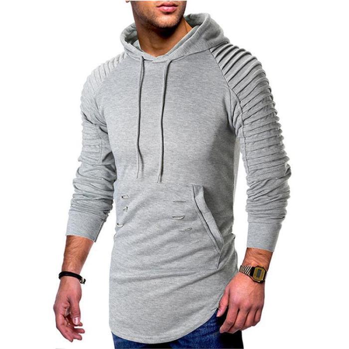 Shoulder pleats casual hooded hole men's hooded sweater
