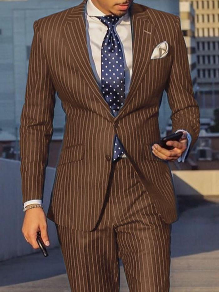 Notched Lapel Stripe Slim leisure Suit