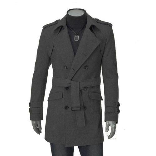 High Quality Autumn Winter Wool Coat Men Fashion Turn-down Collar Wool Blend Coat Double Breasted Jacket Overcoats With Sashes