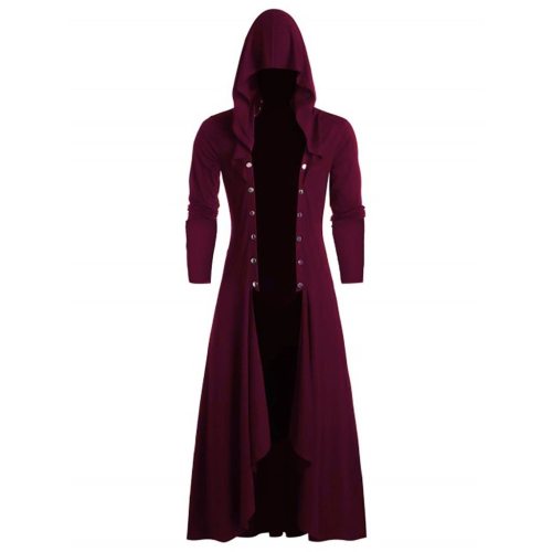 Men's Retro Steam Punk Gothic Wind Cloak Coat Plain Cap Cardigan Coat Streetwear Windproof Overcoat Chaqueta de los hombres#3