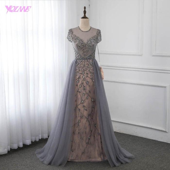 Couture Gray Cap Sleeve Evening Dress Sparkly Rhinestone Formal Gown Competition Dresses Robe De Soiree YQLNNE