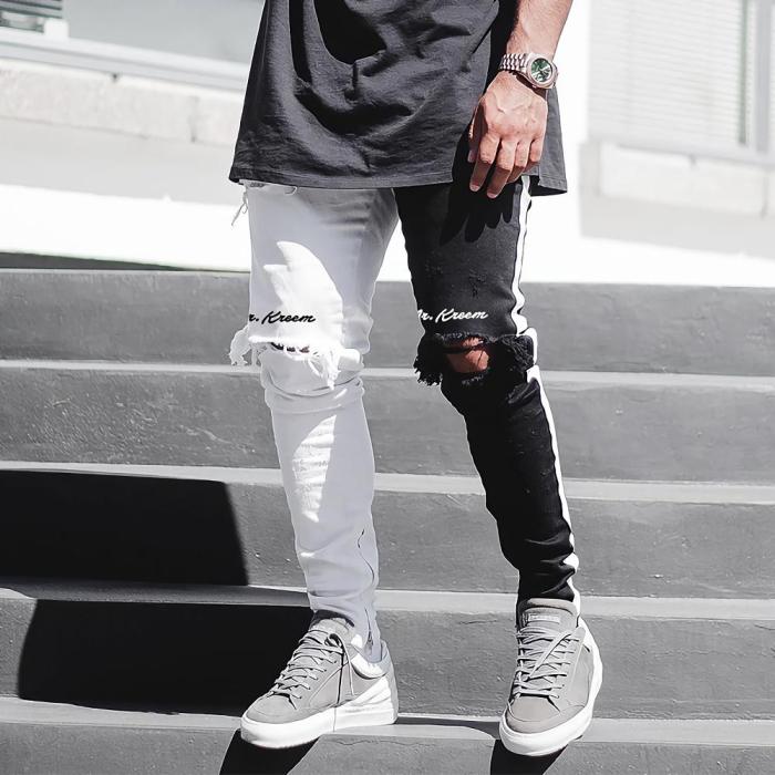 Hip Hop Black White Floral Jeans