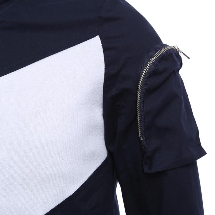 Casual Patchwork Zipper Design Stand Collar Coat for Male 6210
