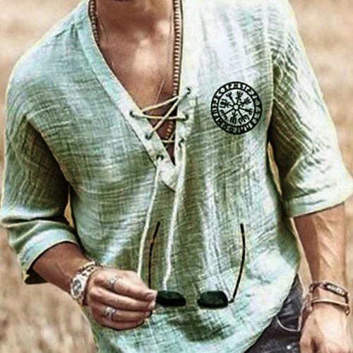 2021 Men's Hollow Out Linen Oversized T shirt Summer Male Sexy Deep V Neck bandage Men Clothing Casual Solid Color Linen Tops