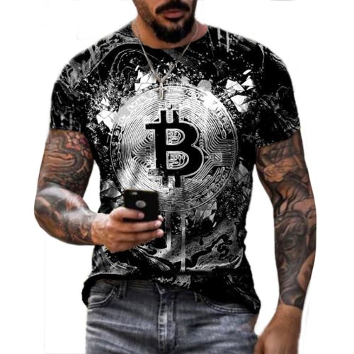 Men's Short Sleeve Loose T-shirt Bitcoin 3D Print Slim Round Neck Pullover Plus Size Casual Streetwear Fashion T Shirt For Men B