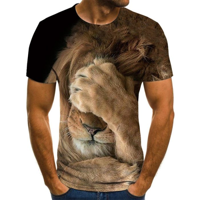 2021 summer new style 3D printing lion men's and women's casual T-shirt fashion trend young handsome T-shirt top