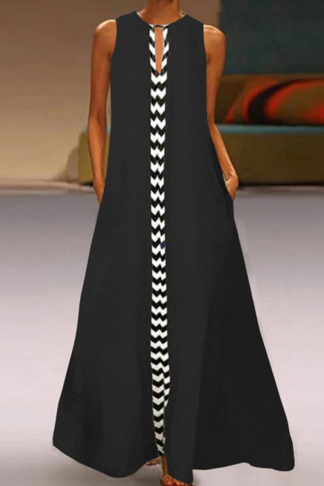 Ankle Length Women Dress Vintage Spliced Sleeveless Synthetic Fiber Vestidos Zipper Printed Patchwork Lady Dress Plus Size 4XL