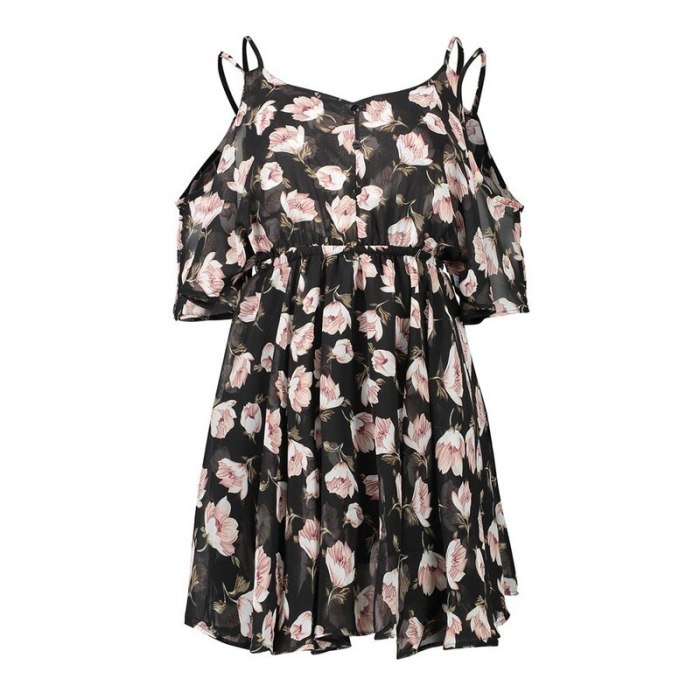 Summer Casual Chiffon Dresses Vintage Floral Women V Neck Dress Strap Sukienka Cold Shoulder Beach Wear Dress Sling Front Button