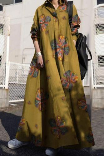 Vintage Printed Maxi Dress Women's Autumn Sundress ZANZEA 2021 Casual Long Sleeve Shirt Vestidos Female Lapel Robe Plus Size 5XL