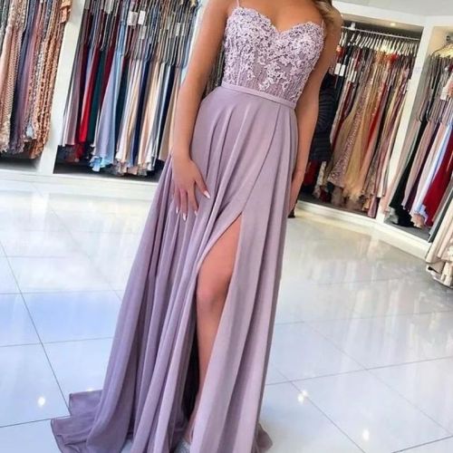 Sexy Dusty Pink Blue Long Evening Dress With Lace 2021 Backless Front Slit Prom Dresses Elegant Formales Party Robes De Soirée