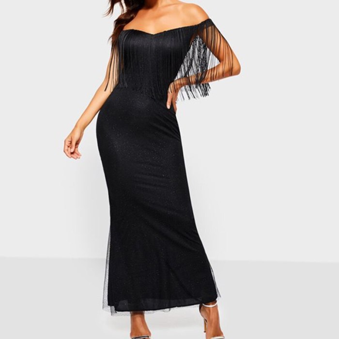 sexy black mermaid sequined tassel cape long off the shoulder boat neck  prom evening party dress 2019
