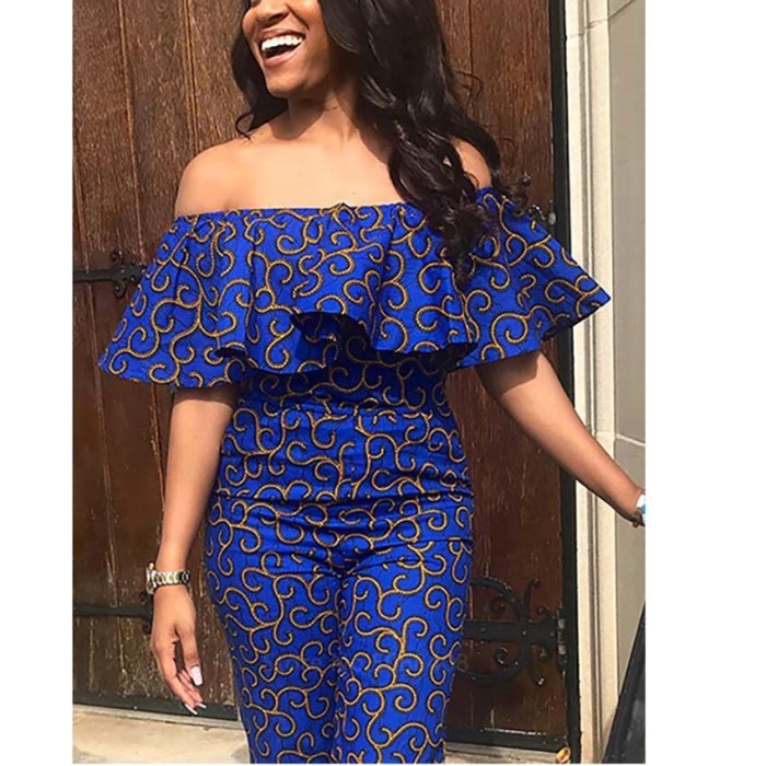 African Clothes Women Blue Color Ruffles Strapless Off Shoulder Women Jumpsuit Summer Womens Party Backless Female Jumpsuit Sexy