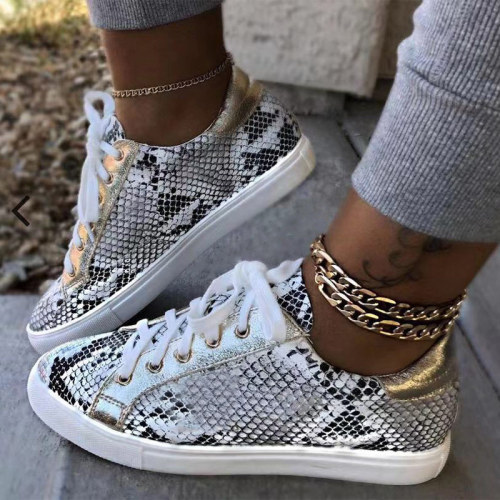 2020Women Snake Printing PU Leather Vulcanized Shoes Lace Up Female Sneakers Fashion 2020 Platform Woman Shoes Walking Footwear