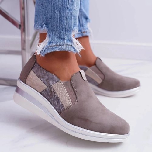 Woman Autumn Sneakers Flat Platform PU Slip On Casual Woman Elastic Band Thick Vulcanised Shoes Female Mixed Color Fashion