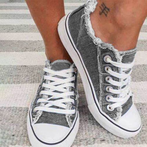 2021 Student Casual Canvsa Shoes Women Low Cut Lace Leisure Denim Sepia Style Canvas Shoes Sapato Feminino Sneakers jkm8