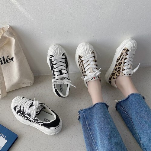 Casual Woman Shoe Shallow Mouth Female Footwear Round Toe All-Match Modis Espadrilles Platform New Small Dress Summer Leopard