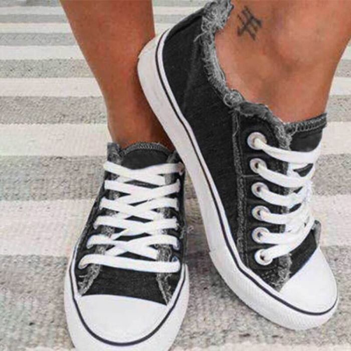 2021 Student Casual Canvsa Shoes Women Low Cut Lace Leisure Denim Sepia Style Canvas Shoes Sapato Feminino Sneakers jkm8