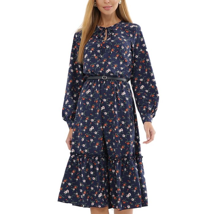 Elegant Women Printing A-line Dress 2021 Fashion Long Sleeve Summer Midi Dress NO BELT Bohemian Style Casual Sundress