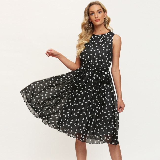 Summer 2021 Polka Dot Tank Dress Vintage Sleeveless Plus Size Ladies Frocks for Women Casual Empire Knee-length Bandage Dresses
