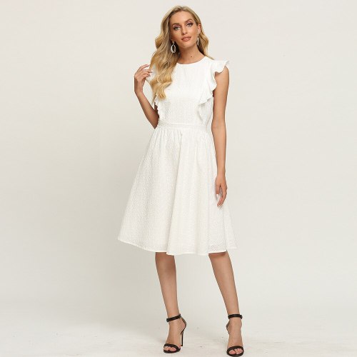 2021 summer new women's dress elegant temperament solid color sleeveless Ruffle Dress