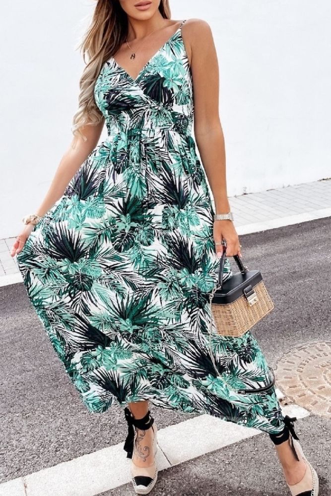 Women Floral Sling Dress Summer Sleeveless V-Neck Print Camisole Ladies Sundress New Fashion Outdoor Casual Female Dresses Beach