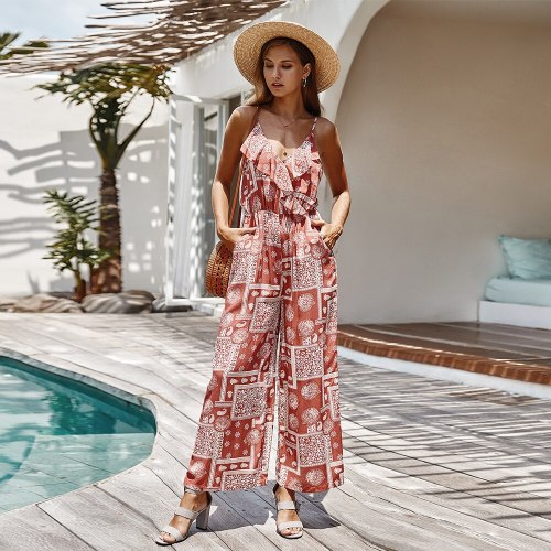Jumpsuit Women Summer 2021 Print Sexy V-neck Sleeveless Off The Shoulder Jumpsuits Women Rompers Casual Elegant Office Overalls