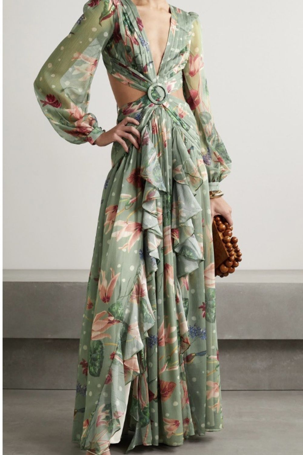 2021 Summer Autumn Floral Print Chiffon Dress Women Criss Cross Low Cut ...