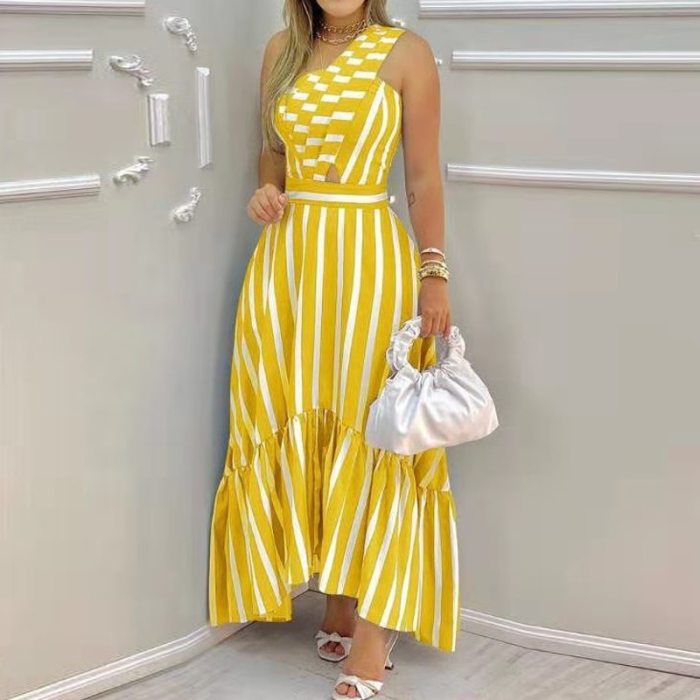 Fashion Sleeveless Stripe Maxi Dress Woman Summer Boho Elegant Casual Long Dresses For Women