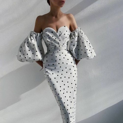 Puff Lantern Sleeve Elegant Dresses Sexy Women's Strapless Backless Polka Dot Slim Dress Female 2021 New Fashion Ladies Vestidos
