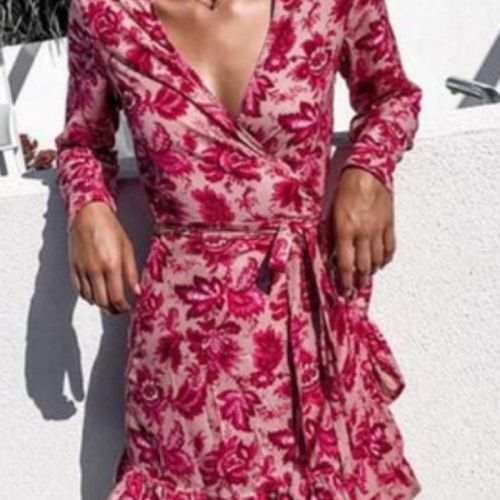 Long Women's Dresses New Long Sleeve Printed V-neck Midi Dress Loose Fashion Casual High Waist A-Line Knee-Length Beach Style