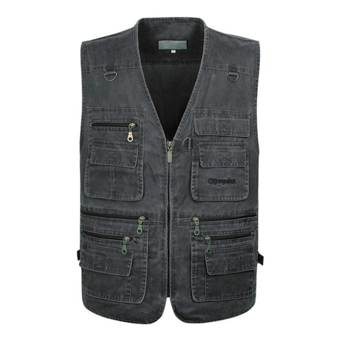 New Male Casual Summer Big Size Cotton Sleeveless Vest With Many 16 Pockets Men Multi Pocket Photograph Waistcoat