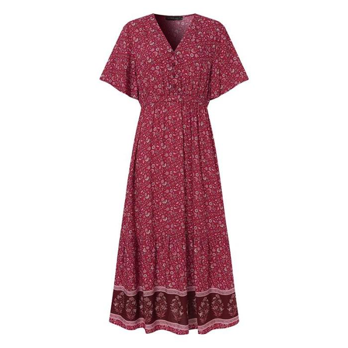 Elegant Summer Dress Women's Print Sundress 2021 Casual Short Sleeve Maxi Vestidos Female Floral Robe Femme Plus Size 7