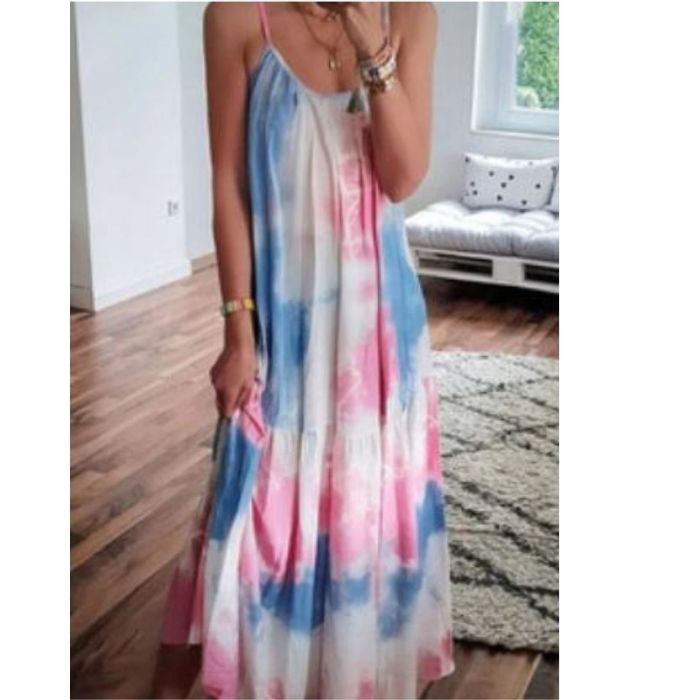 Tie Dye Summer Dress Women Sleeveless Maxi Dress Woman Long Dresses for Women 2021 Loose Print Spaghetti Strap Sundress Female