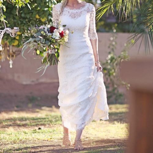 Full Lace Boho Wedding Dress Mermaid Half Sleeve Backless Floor Length Bohemian vestido de noiva Bridal Gowns Simple Design