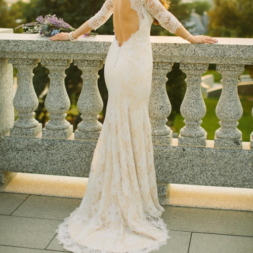 Full Lace Boho Wedding Dress Mermaid Half Sleeve Backless Floor Length Bohemian vestido de noiva Bridal Gowns Simple Design