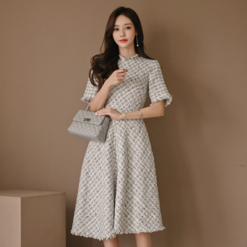 Winter Temperament Dress New Product Korean Style Tassels High Waist Big Swing Dress