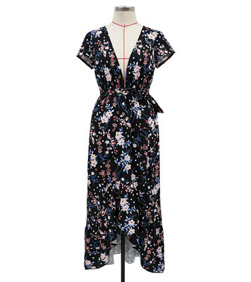 Summer Bohemian Style Women Dress 2021 Fashion Sexy Deep V-neck Print Ruffles Maxi Dress