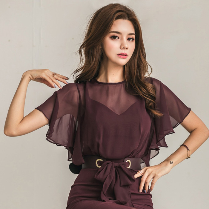 Women Dress Chiffon Dresses Woman Korean Office Lady Bodycon Dress Plus Size Summer Elegant Woman Mesh Dresses Women Vestidos