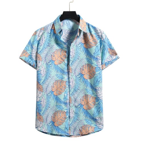 Male Shirt With Print Cardigan Short Sleeve Hawaiian Beach Flower Shirt Men Turtleneck Shirt Comfortable Breathable Man Blouse