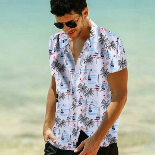 2021 summer new men's short-sleeved casual large size pattern beach shirt