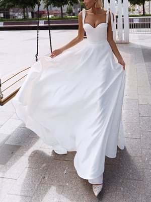 Simple Satin Wedding Dress Ties Shoulder A Line Bride Dresses Swetheart Robe de Mariage Cheap Wedding Gowns Women