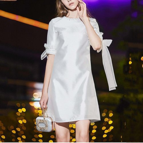 Women Lace Short Sleeve Dress Fashion Solid Sexy Lace-up Dector Mini Clubwear Summer O Neck A-line Party Dress
