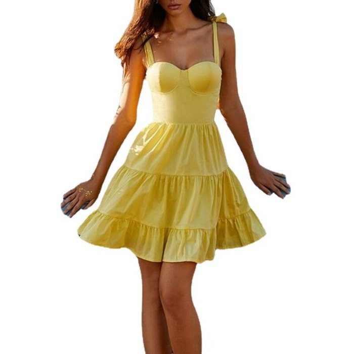 Sexy Dress Women Sleeveless Spring Summer Bow Spaghetti Strap Slim Dresses Ladies Solid Sweet Mini Dress Party Dress