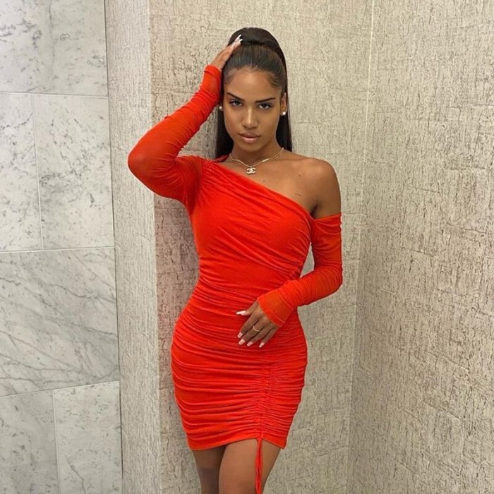 See Through Dress Mesh One Shoulder Ruched Robe Drawstring Lining Elastic Mini Summer Dress Woman Casual Bodycon Dresses